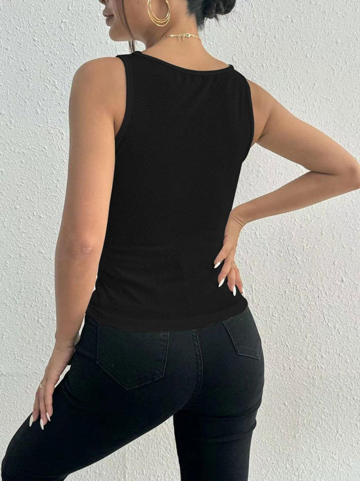 Lace Detail Square Neck Wide Strap Tank - JOWLILI