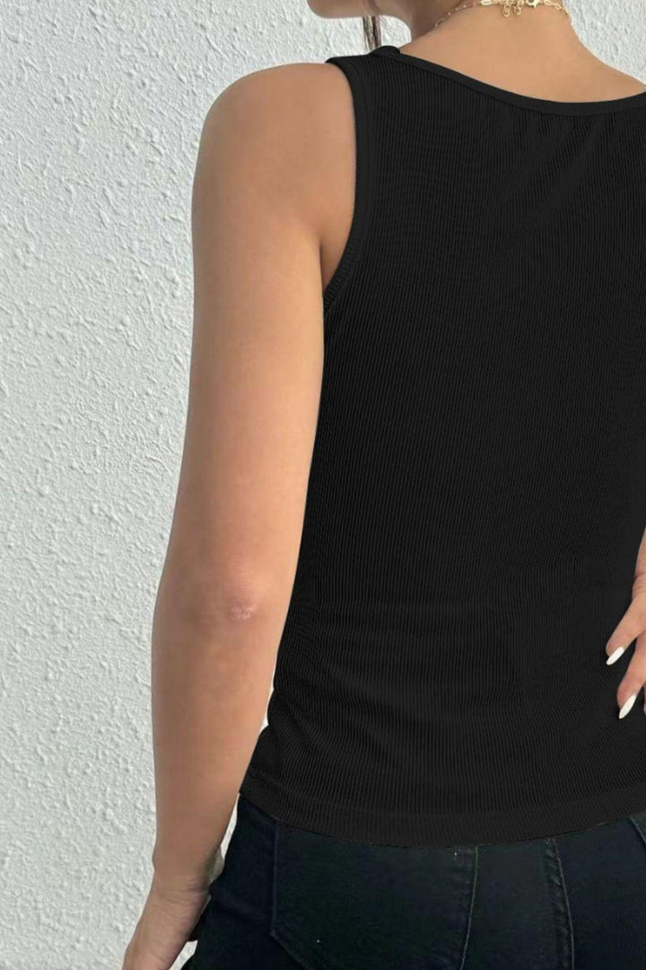 Lace Detail Square Neck Wide Strap Tank - JOWLILI
