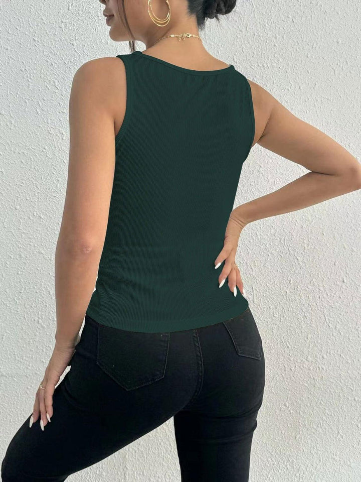 Lace Detail Square Neck Wide Strap Tank - JOWLILI