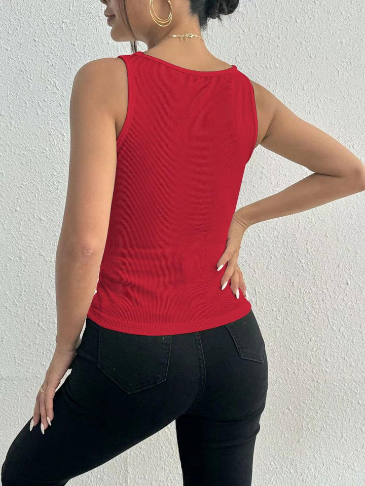 Lace Detail Square Neck Wide Strap Tank - JOWLILI