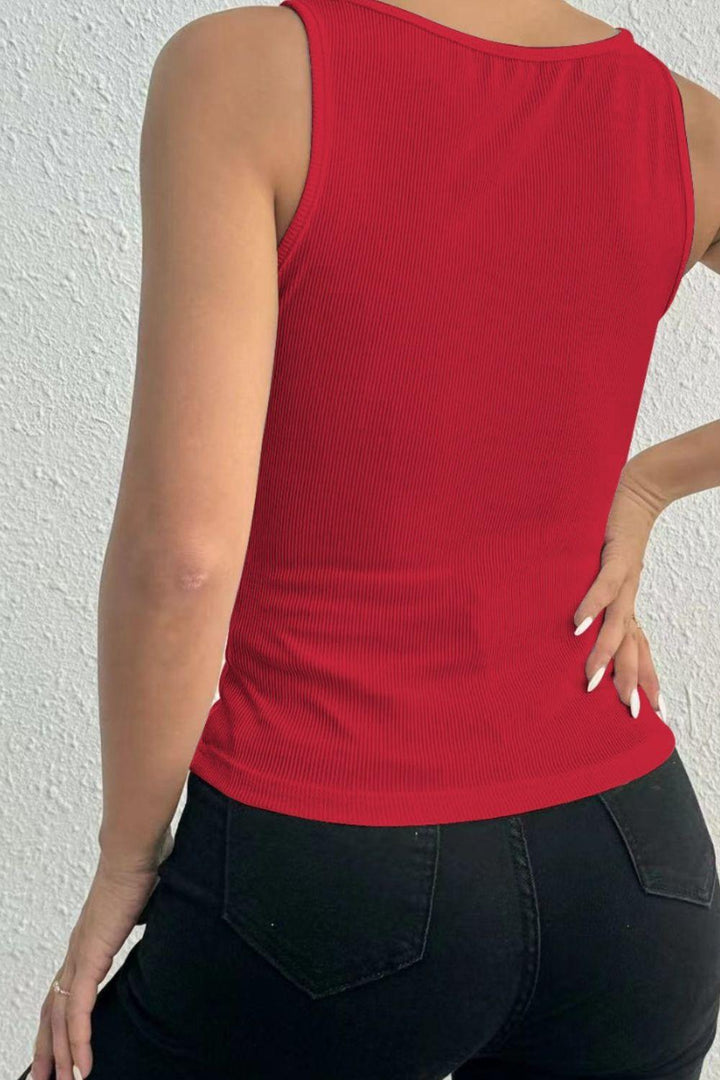 Lace Detail Square Neck Wide Strap Tank - JOWLILI