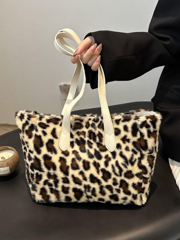 Leopard Fluff Tote Bag - JOWLILI -  - JOWLILI - Leopard Fluff Tote Bag - JOWLILI - - #tag1#