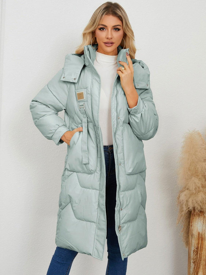 Long Sleeve Longline Hooded Winter Coat - JOWLILI