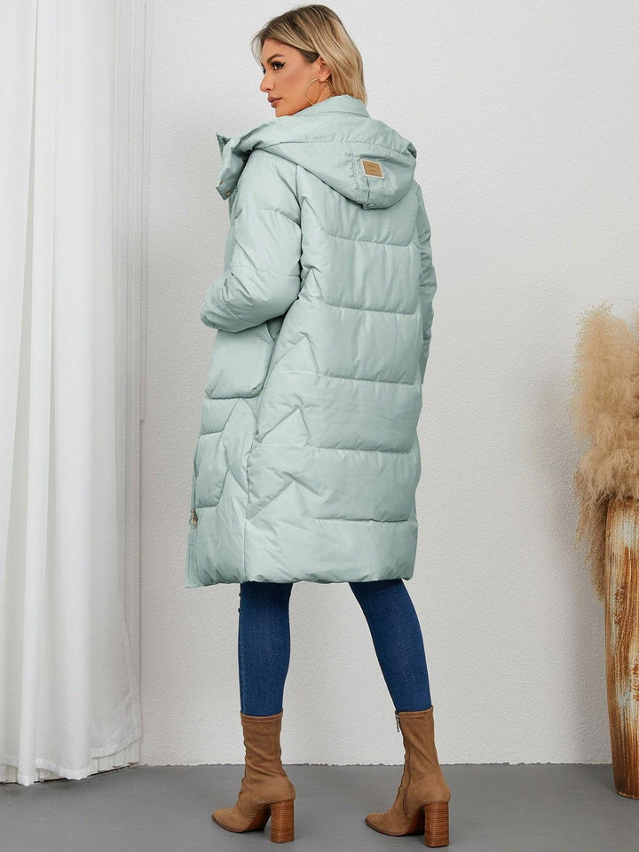 Long Sleeve Longline Hooded Winter Coat - JOWLILI
