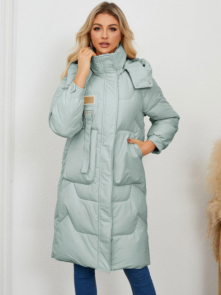 Long Sleeve Longline Hooded Winter Coat - JOWLILI