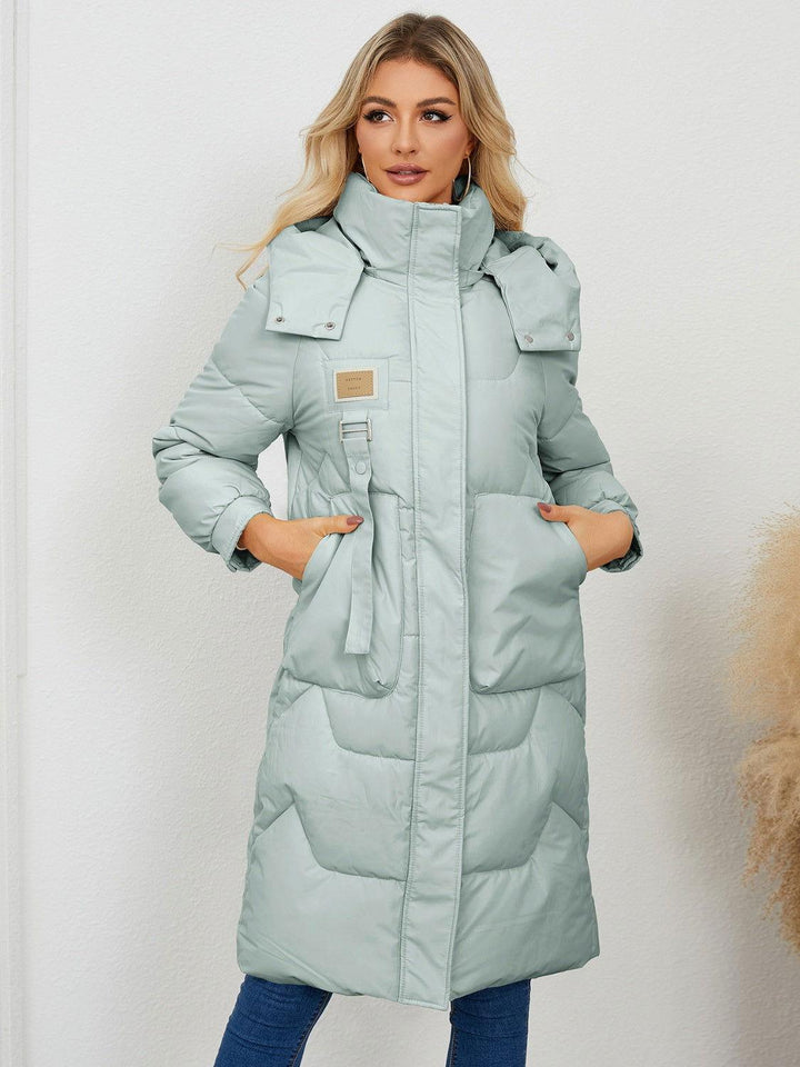 Long Sleeve Longline Hooded Winter Coat - JOWLILI