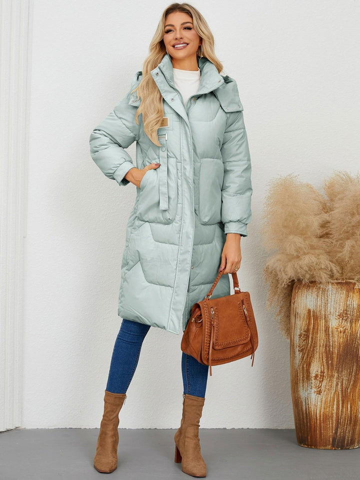 Long Sleeve Longline Hooded Winter Coat - JOWLILI