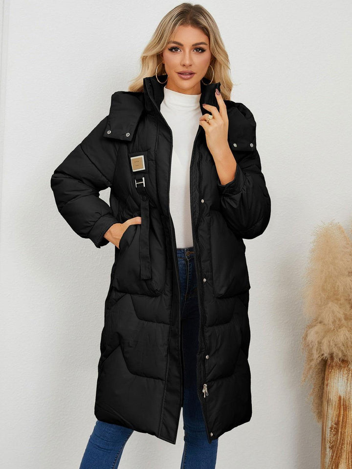 Long Sleeve Longline Hooded Winter Coat - JOWLILI