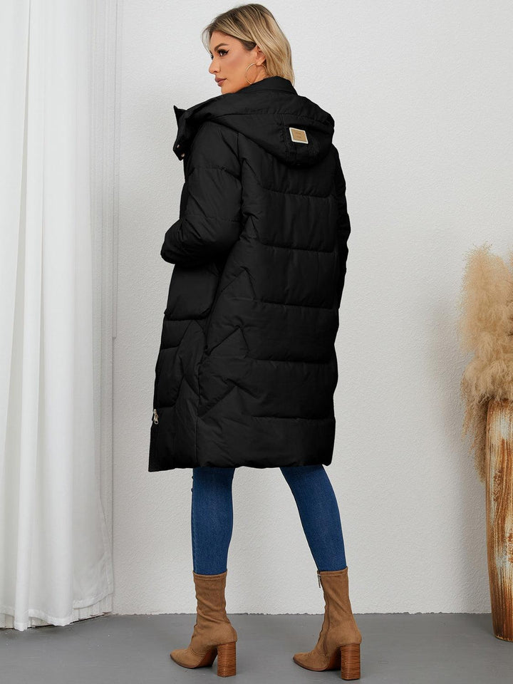 Long Sleeve Longline Hooded Winter Coat - JOWLILI