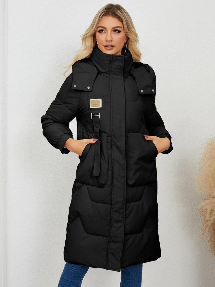 Long Sleeve Longline Hooded Winter Coat - JOWLILI
