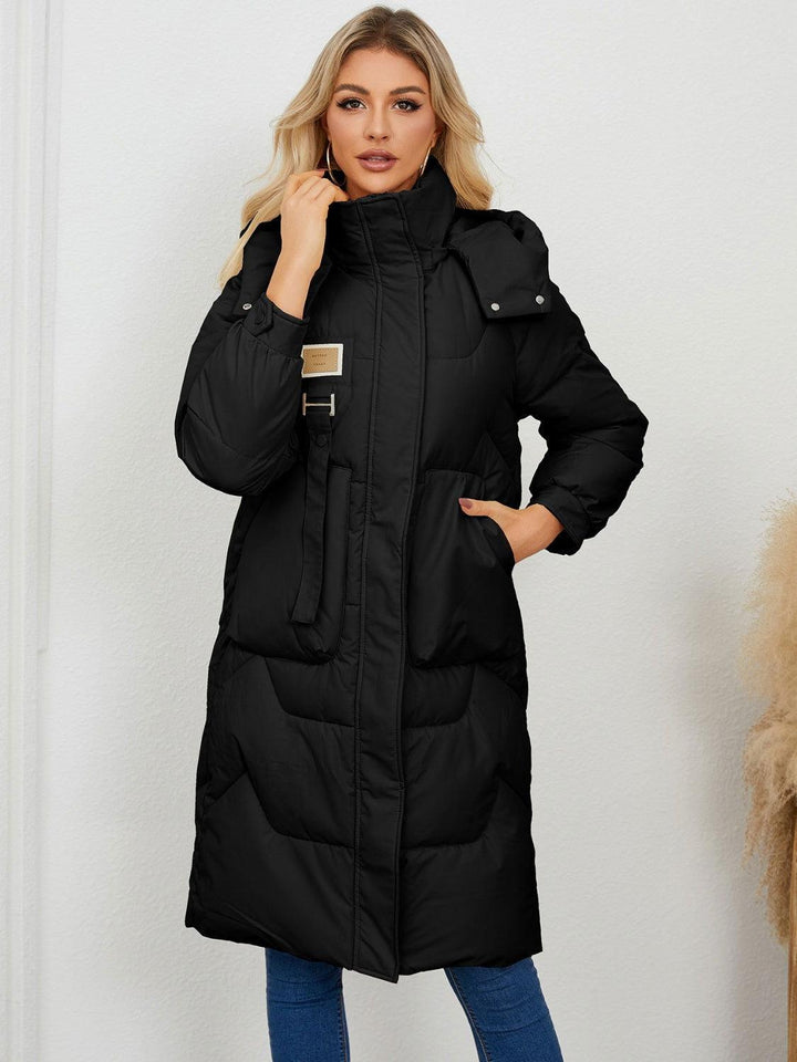 Long Sleeve Longline Hooded Winter Coat - JOWLILI