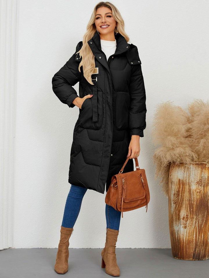 Long Sleeve Longline Hooded Winter Coat - JOWLILI