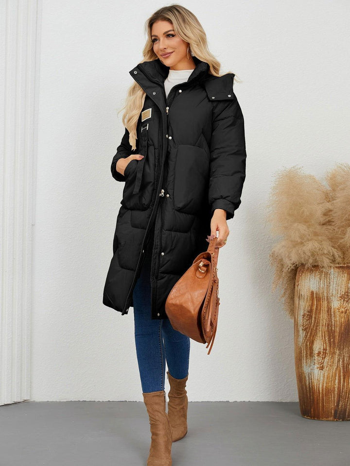 Long Sleeve Longline Hooded Winter Coat - JOWLILI