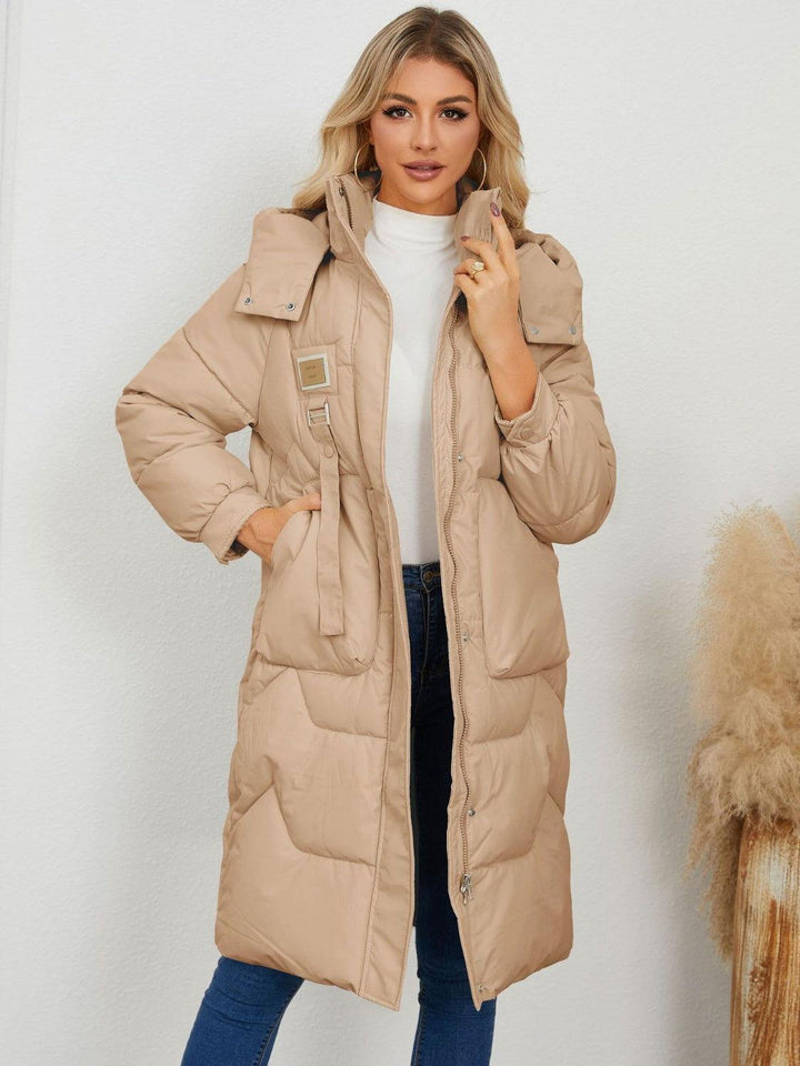 Long Sleeve Longline Hooded Winter Coat - JOWLILI