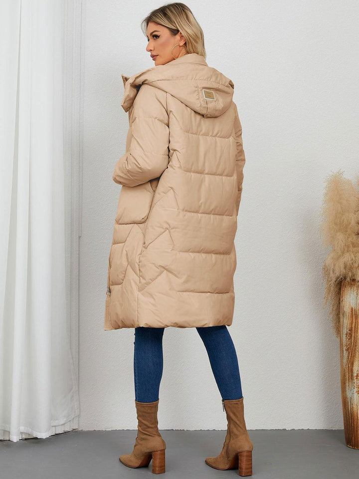 Long Sleeve Longline Hooded Winter Coat - JOWLILI