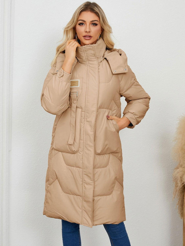 Long Sleeve Longline Hooded Winter Coat - JOWLILI