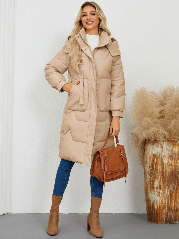 Long Sleeve Longline Hooded Winter Coat - JOWLILI