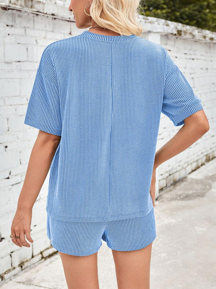 Lovelet Round Neck Half Sleeve Top and Drawstring Shorts Set - JOWLILI