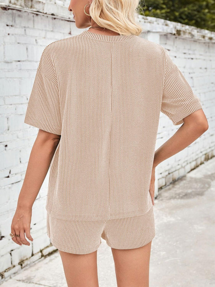 Lovelet Round Neck Half Sleeve Top and Drawstring Shorts Set - JOWLILI