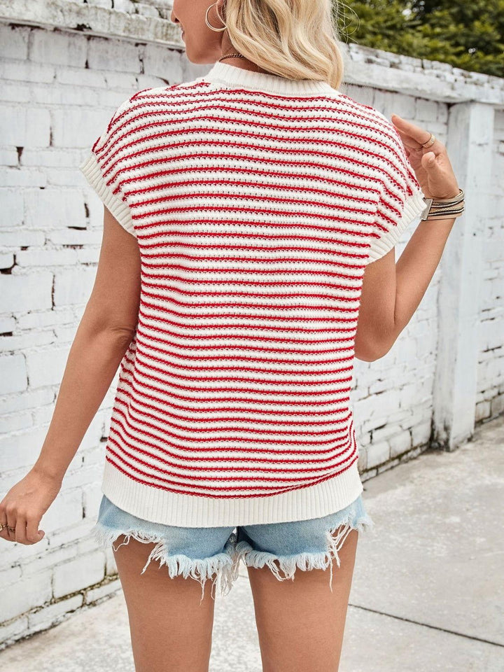 Lovelet Striped Round Neck Cap Sleeve Sweater - JOWLILI