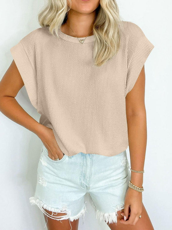Lovelet Textured Round Neck Cap Sleeve Blouse - JOWLILI -  - Trendsi - Lovelet Textured Round Neck Cap Sleeve Blouse - JOWLILI - - #tag1#