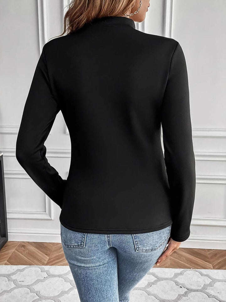 Mock Neck Long Sleeve T-Shirt - JOWLILI
