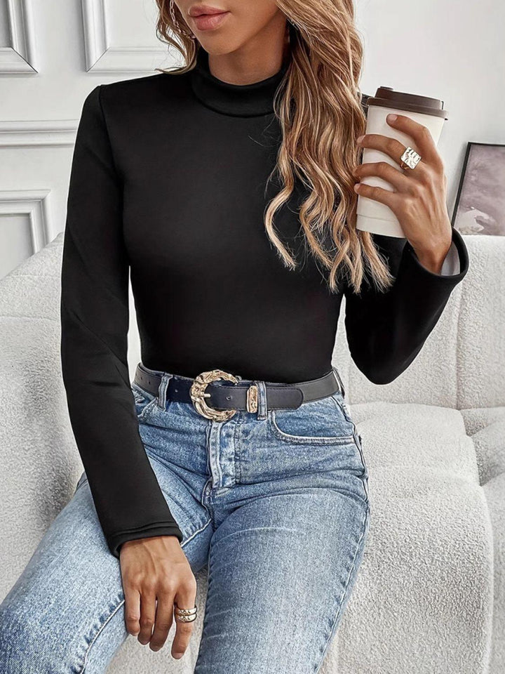 Mock Neck Long Sleeve T-Shirt - JOWLILI