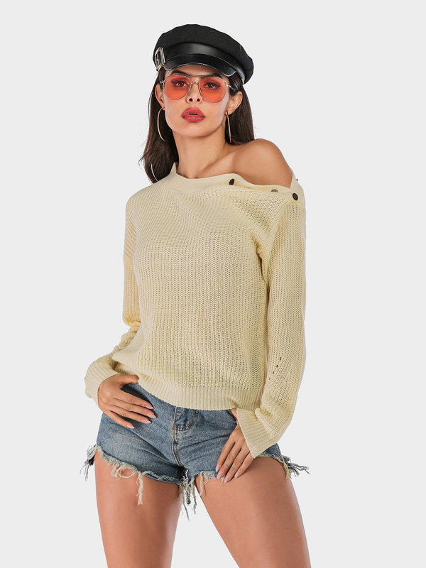 One Shoulder Long Sleeve Sweater - JOWLILI