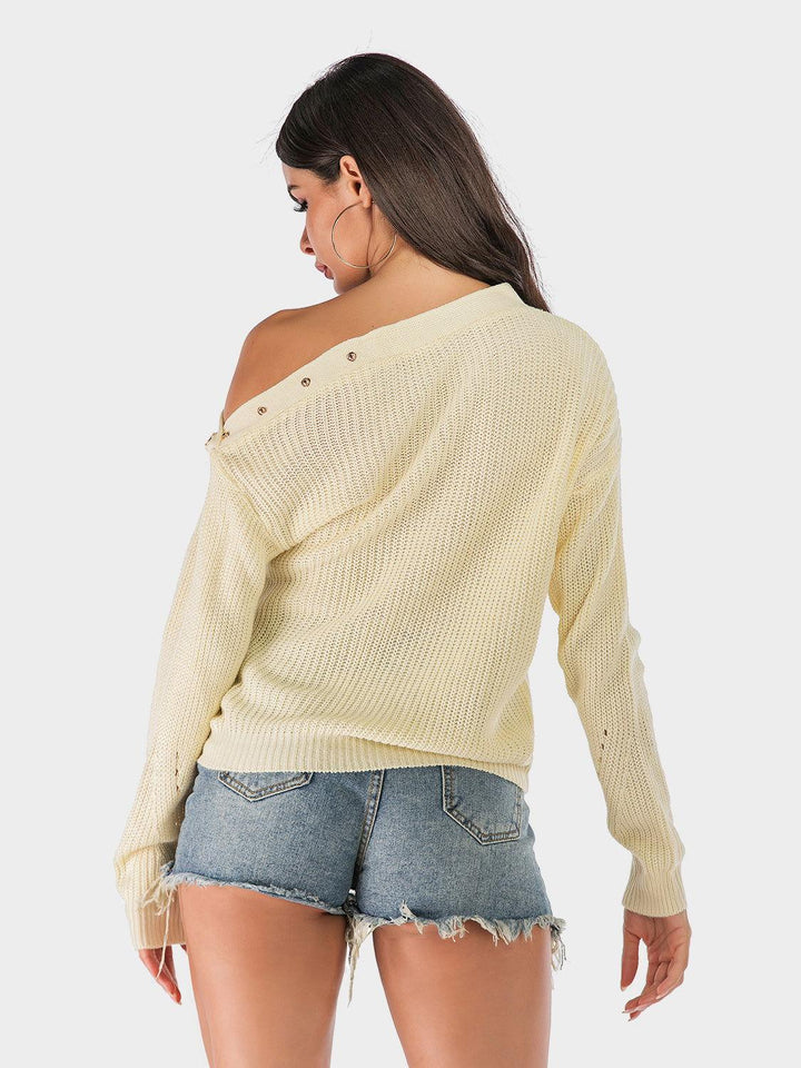 One Shoulder Long Sleeve Sweater - JOWLILI
