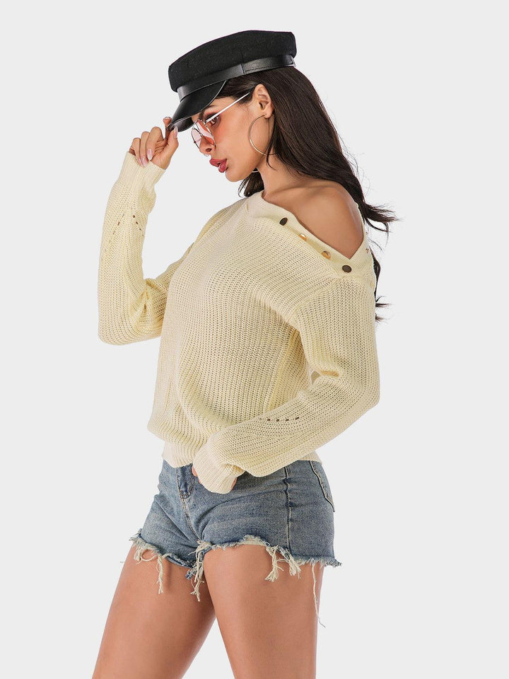 One Shoulder Long Sleeve Sweater - JOWLILI