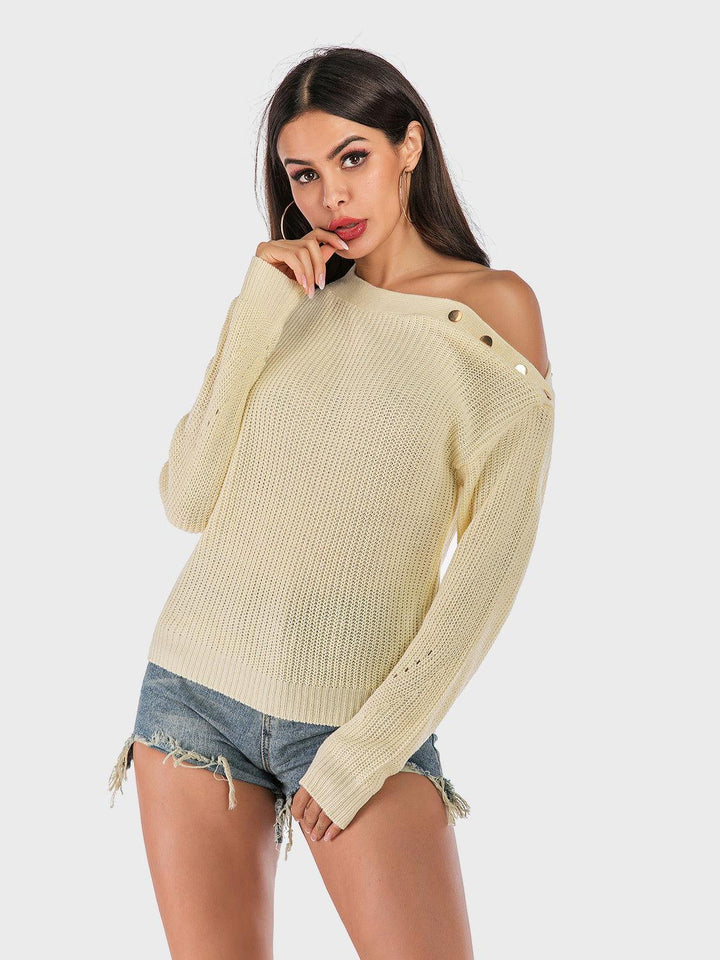 One Shoulder Long Sleeve Sweater - JOWLILI