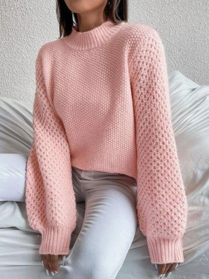 Openwork Mock Neck Long Sleeve Sweater - JOWLILI