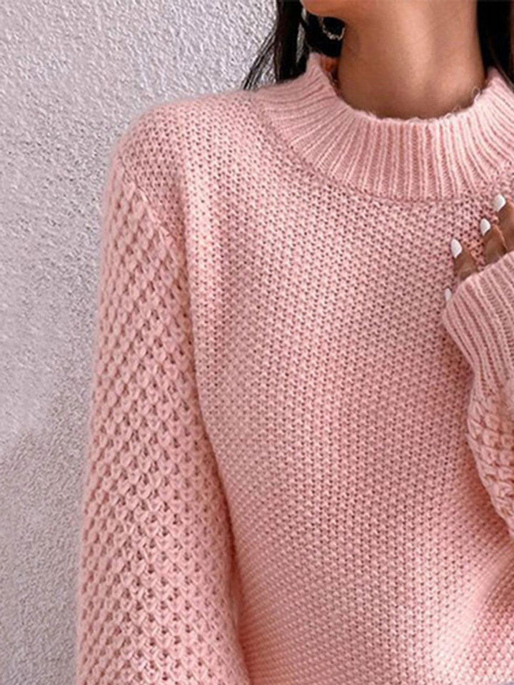 Openwork Mock Neck Long Sleeve Sweater - JOWLILI