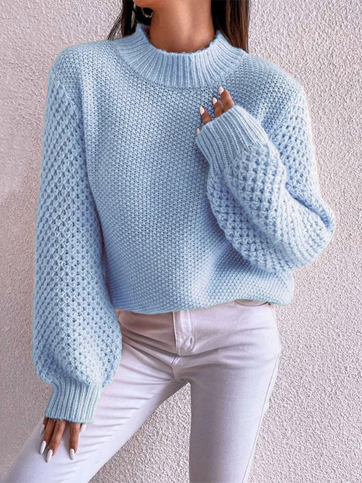 Openwork Mock Neck Long Sleeve Sweater - JOWLILI