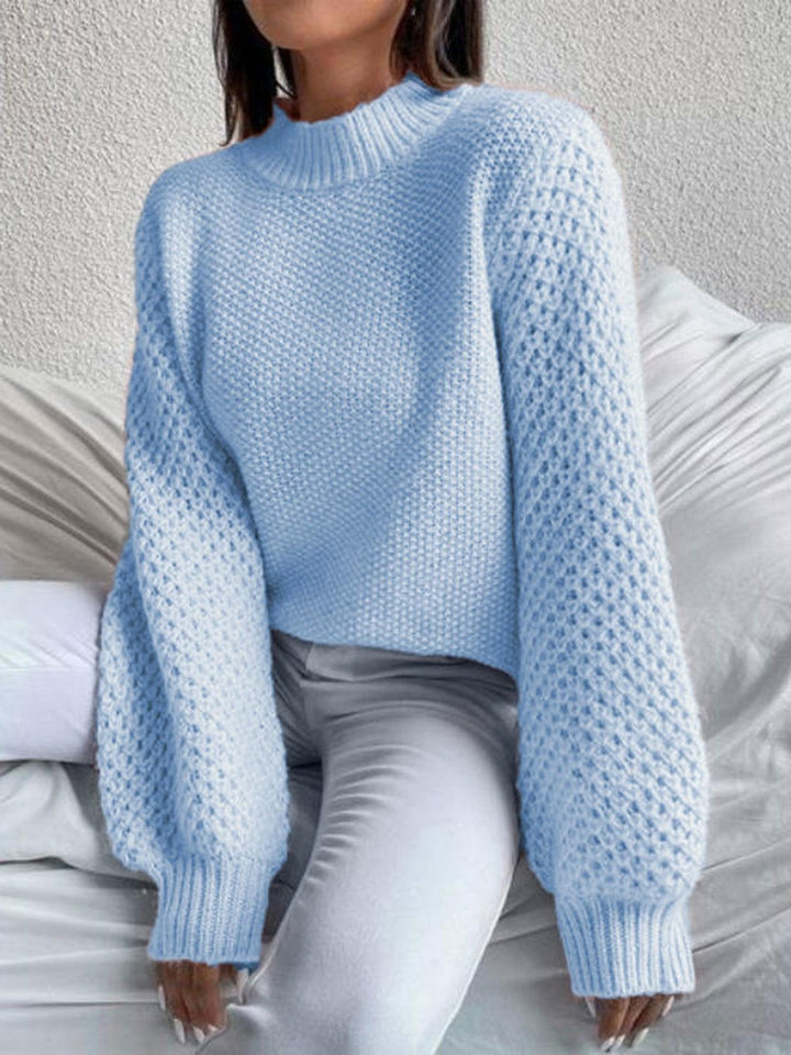 Openwork Mock Neck Long Sleeve Sweater - JOWLILI