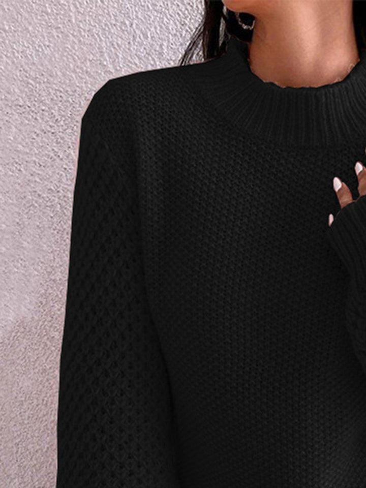 Openwork Mock Neck Long Sleeve Sweater - JOWLILI