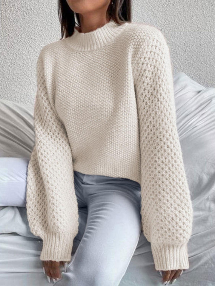 Openwork Mock Neck Long Sleeve Sweater - JOWLILI