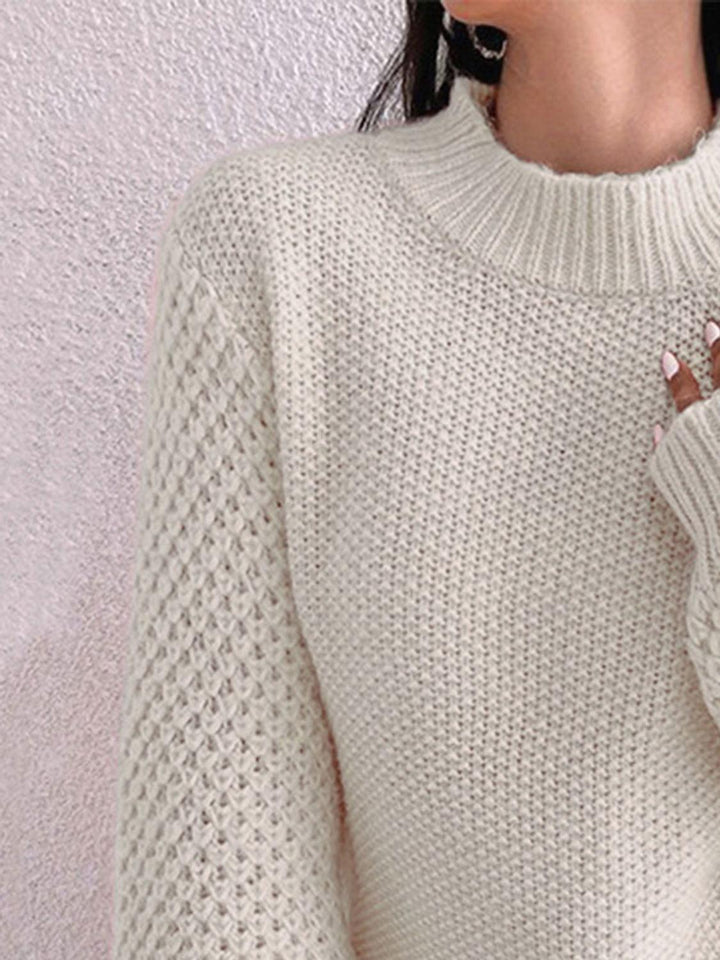 Openwork Mock Neck Long Sleeve Sweater - JOWLILI