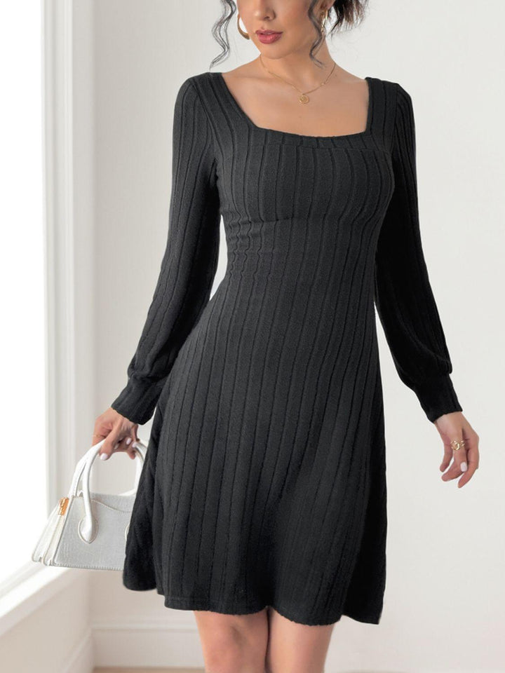 Perfee Butterfly Square Neck Long Sleeve Dress - JOWLILI