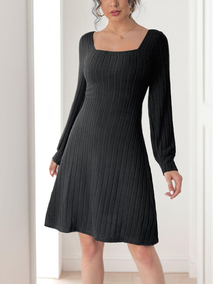 Perfee Butterfly Square Neck Long Sleeve Dress - JOWLILI