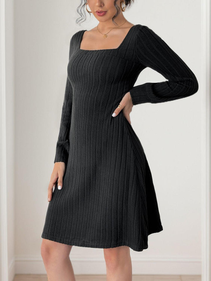 Perfee Butterfly Square Neck Long Sleeve Dress - JOWLILI