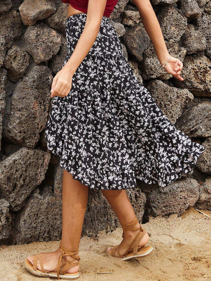Perfee Printed Elastic Waist Skirt - JOWLILI