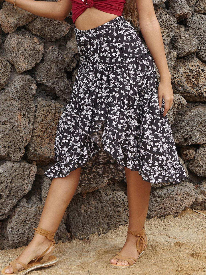 Perfee Printed Elastic Waist Skirt - JOWLILI