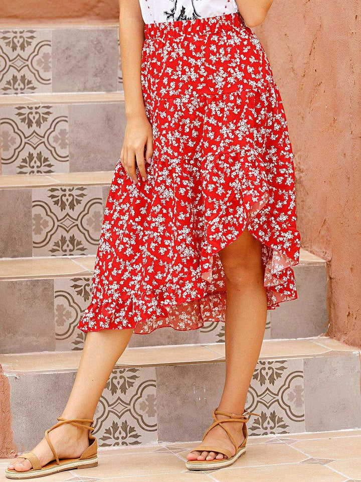 Perfee Printed Elastic Waist Skirt - JOWLILI