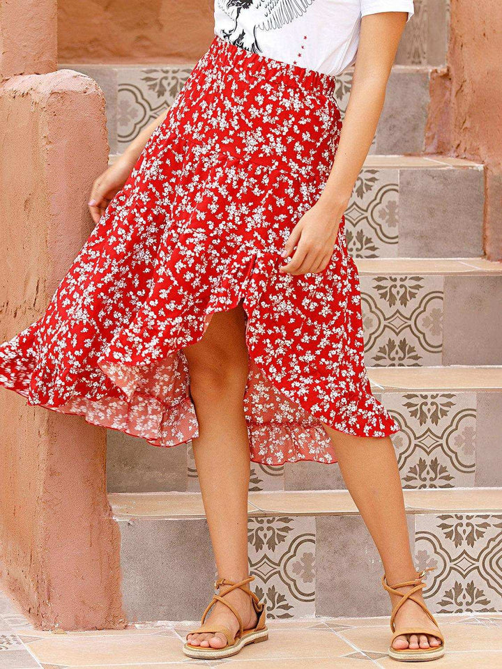 Perfee Printed Elastic Waist Skirt - JOWLILI