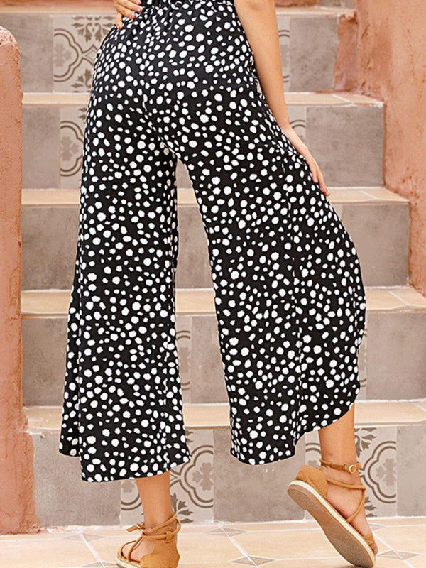 Perfee Slit Polka Dot Wide Leg Pants - JOWLILI