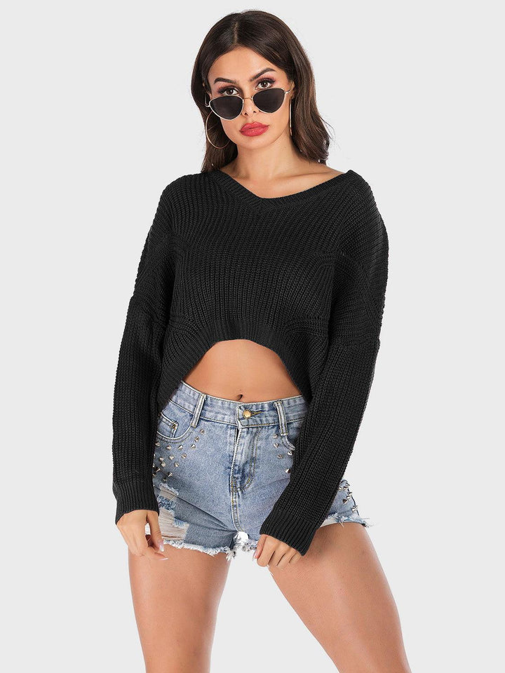 Perfee V-Neck Long Sleeve Sweater - JOWLILI