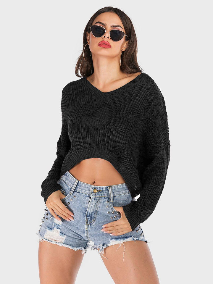 Perfee V-Neck Long Sleeve Sweater - JOWLILI