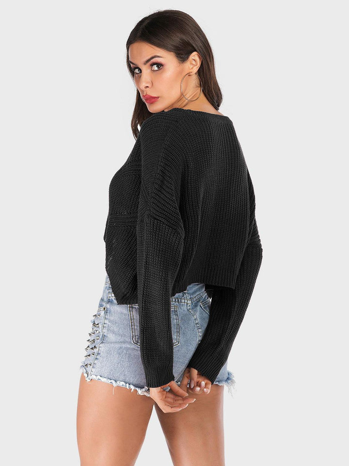 Perfee V-Neck Long Sleeve Sweater - JOWLILI