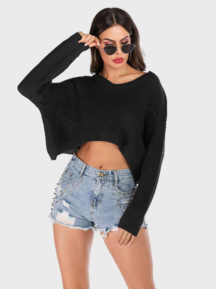 Perfee V-Neck Long Sleeve Sweater - JOWLILI
